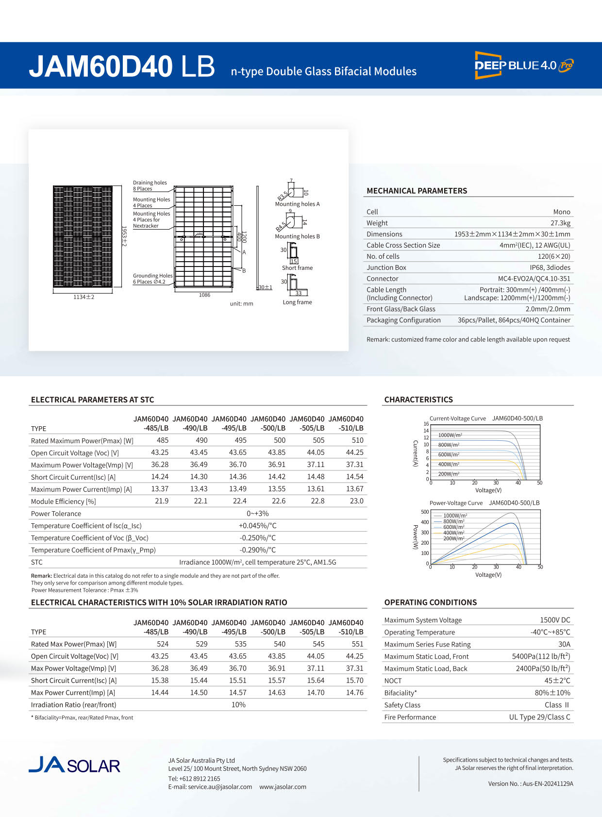 JA solar 500W N-Type Black Frame Dual Glass Bifacial Solar Module 1953* ...